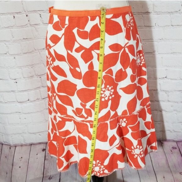J Crew Orange and White Floral Linen Skirt - Picture 6 of 7